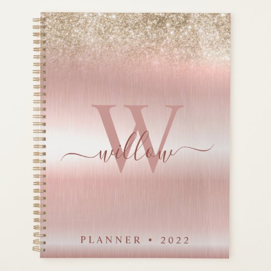 Roos Gold Brush Metal Gold Glitter Planner (Voorkant)