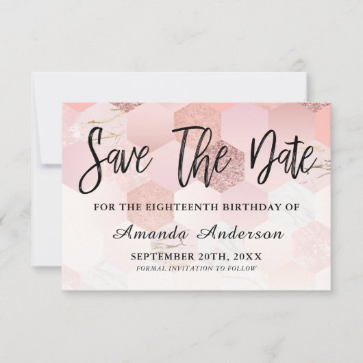 Roos Gold Brush Script 18e verjaardag Save The Date (Voorkant)