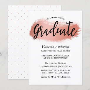 Roos Gold Brush Stroke Graduation Party Kaart