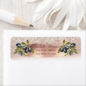 Roos Gold Brush Stroke, Olive Branch, Glitter Boke Etiket (Insitu)