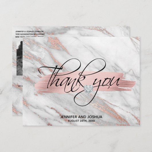 Roos Gold Brush Stroke Weddenschap Hartelijk dank  Briefkaart (Voorkant / Achterkant)