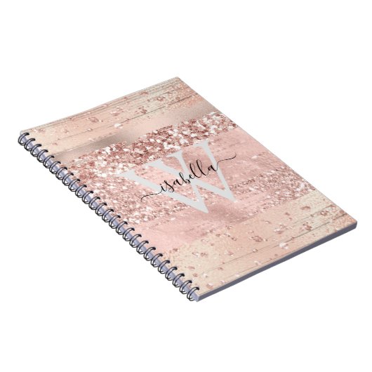 Roos Gold Brush Strokes Glitter Script Monogram nr Notitieboek (Rechterzijde)