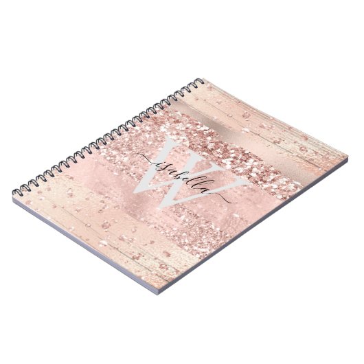 Roos Gold Brush Strokes Glitter Script Monogram nr Notitieboek (Linkerzijde)