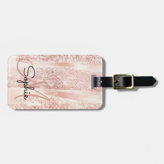 Roos Gold Brush Strokes Monogram Bagagelabel (Voorkant horizontaal)