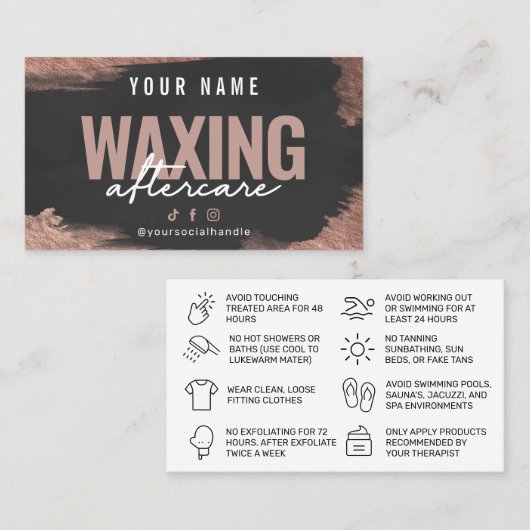 Roos Gold Brush Waxing Aftercare Card Visitekaartje (Voorkant / Achterkant)