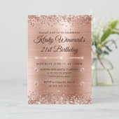 Roos Gold Brushed Metal and Glitter 21st Birthday Kaart (Staand voorkant)