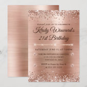 Roos Gold Brushed Metal and Glitter 21st Birthday Kaart (Voorkant / Achterkant)