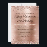 Roos Gold Brushed Metal and Glitter 21st Birthday Kaart<br><div class="desc">Elegant Roos Gold Bored Metal Achtergrond met faux glitter-randen en diamanten ontwerp</div>