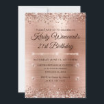 Roos Gold Brushed Metal and Glitter 21st Birthday Kaart<br><div class="desc">Elegant Roos Gold Bored Metal Achtergrond met faux glitter-randen en diamanten ontwerp</div>
