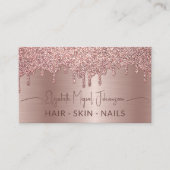 Roos Gold Brushed Metal Glitter Drips Beauty Salon Visitekaartje (Voorkant)