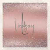 Roos Gold Brushed Metal Glitter Monogram | Glazen Onderzetter (Voorkant)