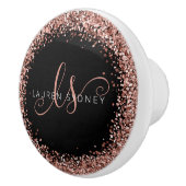 Roos Gold Brushed Metal Glitter Monogram Name Cera Keramische Knop (Rechts)