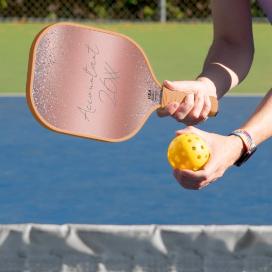 Roos Gold Brushed Metal Glitter Monogram | Pickleball Paddle (Insitu)