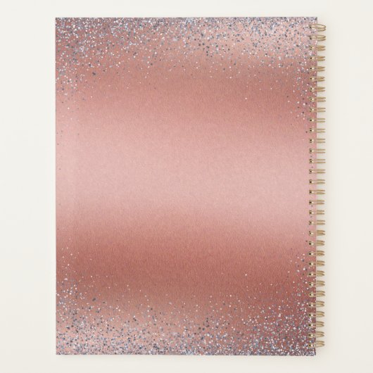 Roos Gold Brushed Metal Glitter Monogram | Planner (Achterkant)