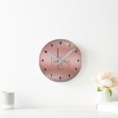Roos Gold Brushed Metal Glitter Monogram | Ronde Klok (Huis)