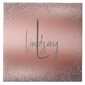 Roos Gold Brushed Metal Glitter Monogram | Tegeltje (Voorkant)