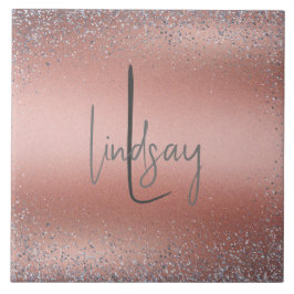 Roos Gold Brushed Metal Glitter Monogram | Tegeltje