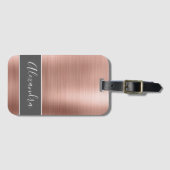 Roos Gold Brushed Metal Monogram Naam Bagagelabel (Voorkant (horizontaal))