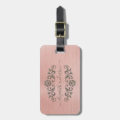 Roos Gold Brushed Metal Monogram Name Script Bagagelabel (Voorkant verticaal)