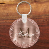 Roos Gold Brushed Metal Roos Gold Glitter Monogram Sleutelhanger (Voorkant)