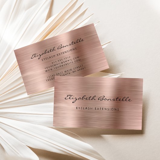 Roos Gold Brushed Metal Script Lash Extension Visitekaartje