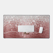 Roos Gold Brushed Metal Silver Glitter Monogram Bureaumat (Keyboard & Muis)