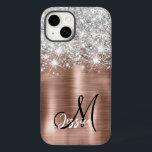 Roos Gold Brushed Metal Silver Glitter Monogram Case-Mate iPhone 14 Hoesje<br><div class="desc">Schattige Roos goud geborsteld metaal zilver faux glitter monogram I-Phone case beschikt over moderne glitter luxe chique girly shimmer roos goud geborsteld metaal zilver glitter. Mooie, moderne en coole hoes voor meisjes die genieten van stijlvolle sprankelende design. Show van uw persoonlijke stijl, kijk modieus, trendy en voel je stijlvol met...</div>