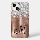Roos Gold Brushed Metal Silver Glitter Monogram Case-Mate iPhone Case (Achterkant)