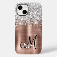 Roos Gold Brushed Metal Silver Glitter Monogram