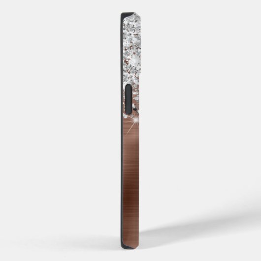 Roos Gold Brushed Metal Silver Glitter Monogram Case-Mate iPhone Case (Achterkant / Rechts)