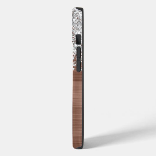 Roos Gold Brushed Metal Silver Glitter Monogram Case-Mate iPhone Case (Achterkant / Links)