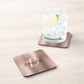 Roos Gold Brushed Metal Zwart Wit Monogram Bier Onderzetter (Rechterzijde)