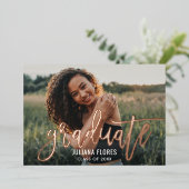 Roos Gold Brushed Script Photo Graduparty Folie Uitnodiging (Staand Voorkant)