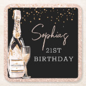 Roos Gold Bubble Champagne Birthday Party Kartonnen Onderzetters (Voorkant)