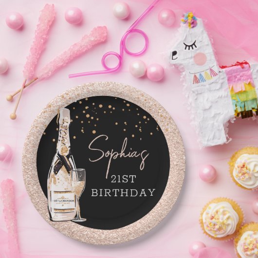 Roos Gold Bubble Champagne Birthday Party Papieren Bordje (Feest)