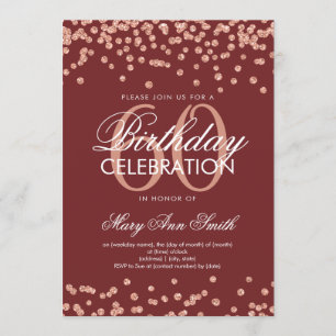 Roos Gold Burgundy 60th Birthday Glitter Confetti Kaart