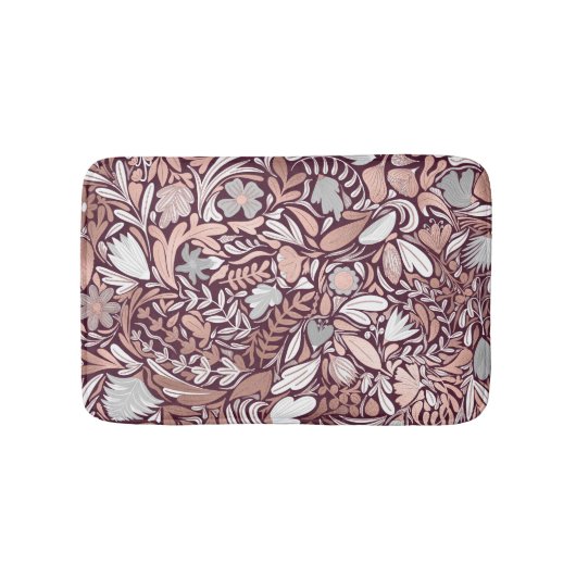 Roos Gold Burgundy Floral Illustration Pattern Badmat (Voorkant)