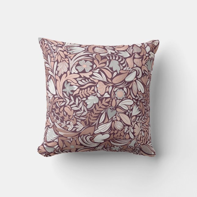 Roos Gold Burgundy Floral Illustration Pattern Buitenkussen (Voorkant)