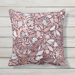 Roos Gold Burgundy Floral Illustration Pattern Buitenkussen