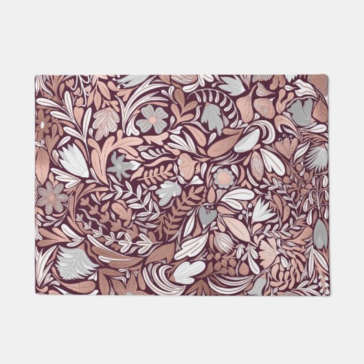 Roos Gold Burgundy Floral Illustration Pattern Deurmat (Voorkant)