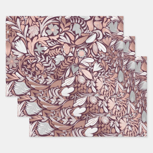 Roos Gold Burgundy Floral Illustration Pattern Inpakpapier Vel