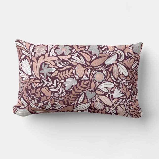 Roos Gold Burgundy Floral Illustration Pattern Kussen (Voorkant)