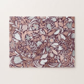 Roos Gold Burgundy Floral Illustration Pattern Legpuzzel (Horizontaal)