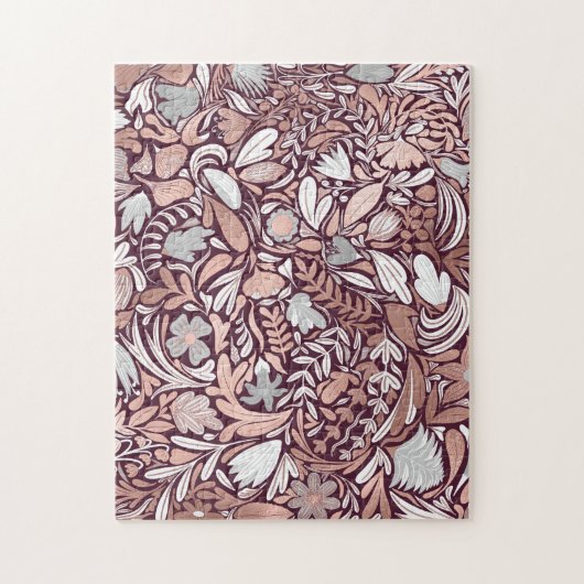 Roos Gold Burgundy Floral Illustration Pattern Legpuzzel (Verticaal)