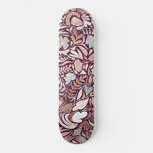 Roos Gold Burgundy Floral Illustration Pattern Persoonlijk Skateboard (Voorkant)