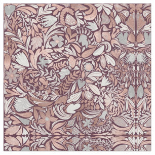 Roos Gold Burgundy Floral Illustration Pattern Stof