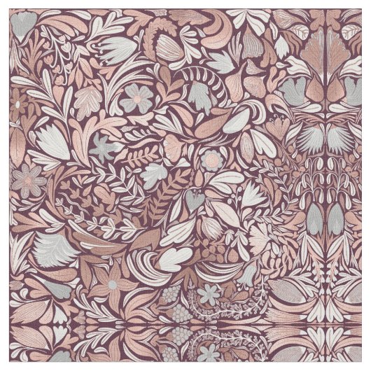 Roos Gold Burgundy Floral Illustration Pattern Stof (Close Up)