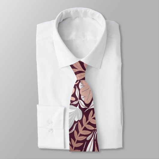 Roos Gold Burgundy Floral Illustration Pattern Stropdas (Gebonden)