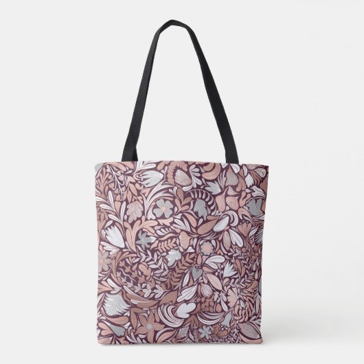Roos Gold Burgundy Floral Illustration Pattern Tote Bag (Achterkant)