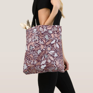 Roos Gold Burgundy Floral Illustration Pattern Tote Bag